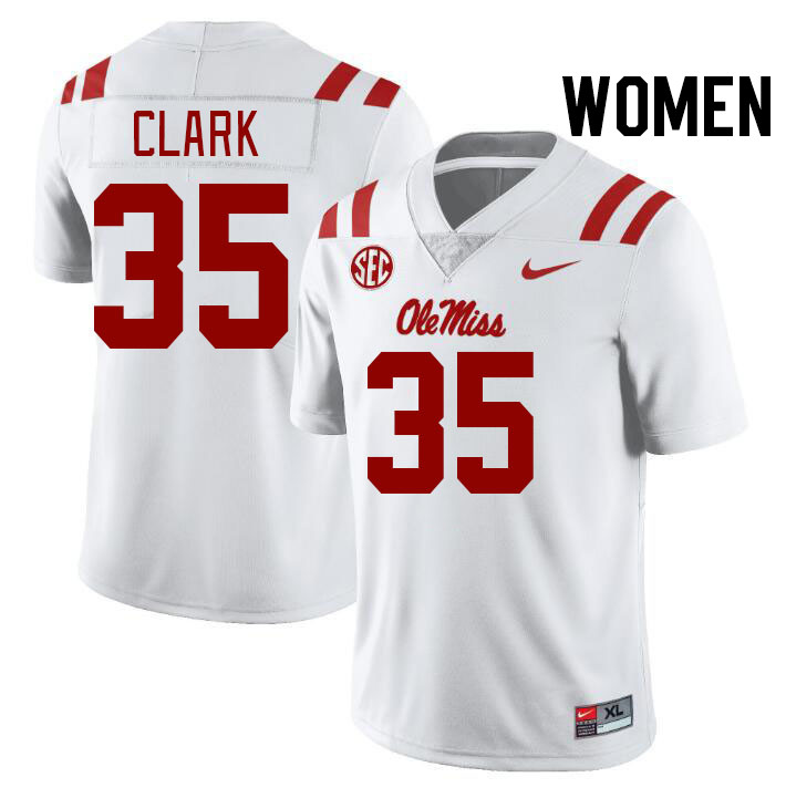 Women #35 Cam Clark Ole Miss Rebels College Football Jerseys Stitched-White